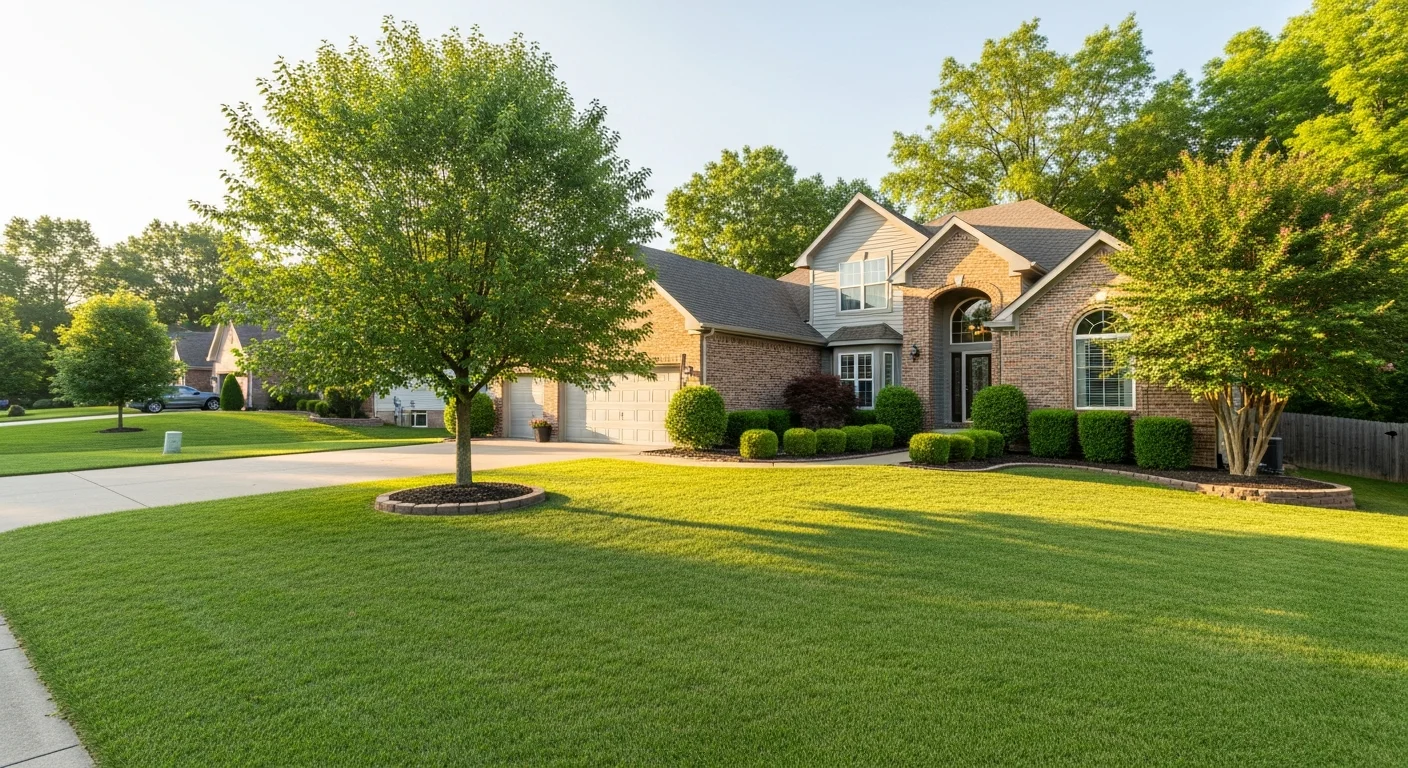 Suburban Nixa home with manicured lawn and driveway in afternoon light.