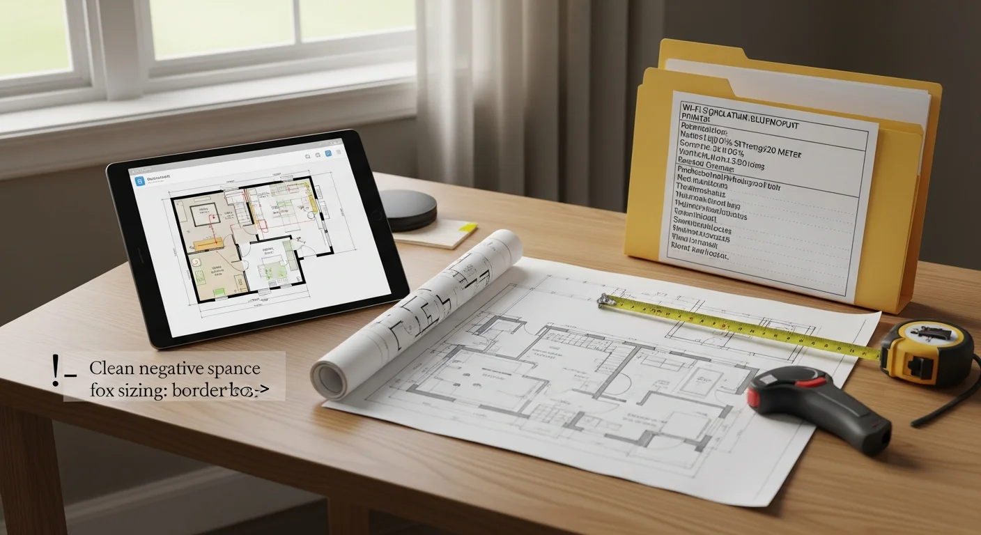 A home automation specialist reviewing a smart home plan with a Nixa, MO homeowner in a single-family living room. A tablet on the table displays a device layout diagram for the home.
